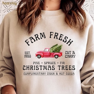 Noël png, sublimation de Noël, arbres de Noël frais de ferme PNG, sublimation de camion de ferme, conception de tshirt de camion vintage joyeux Noël
