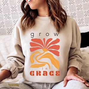 Recto et verso SVG rétro chrétien PNG Designs par sublimation grandissent en grâce PNG Boho esthétique fleur Png Printemps chrétien chemises Svg foi Png