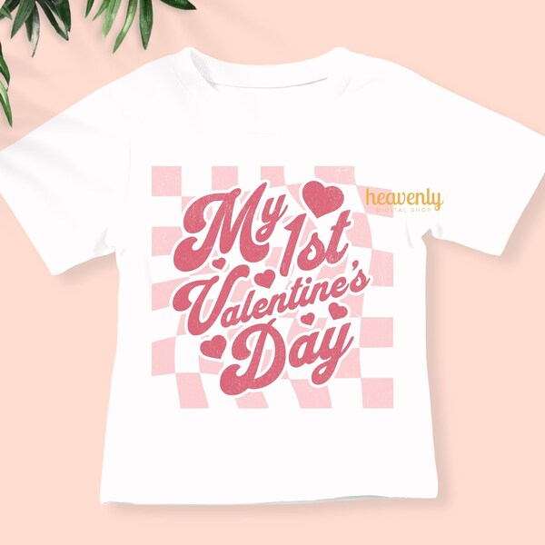 My First Valentine's Day SVG Retro Baby 1st Valentine PNG Sublimation Design, Baby Shirt SVG Cut Files for Cricut, Kids Toddler Heart Svg