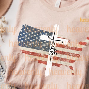 American Faith Cross png voor shirt, Jezus sublimatie, christelijke png, vintage kruis digitale download, noodlijdende vlag van de VS, patriottische 4 juli