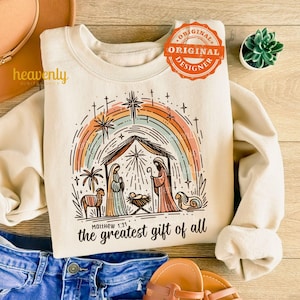 Le plus beau cadeau de tous PNG La Nativité de Jésus Png Noël chrétien Png Sublimation Design, crèche PNG, Un frisson d'espoir Png Avent DTF Download