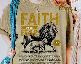Faith Over Fear Png Christian Png Sublimation Design Bible Verse Png Jesus Png Christian Shirt Mens Women Lion Lamb Religious Png Download