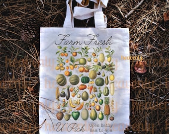 Farmer's Market Cottagecore PNG, Vintage Fall Sublimation, Farm Fresh Pumpkins Png, Autumn Upick Farm Png, Fruits Vegetables Tote Bag Design