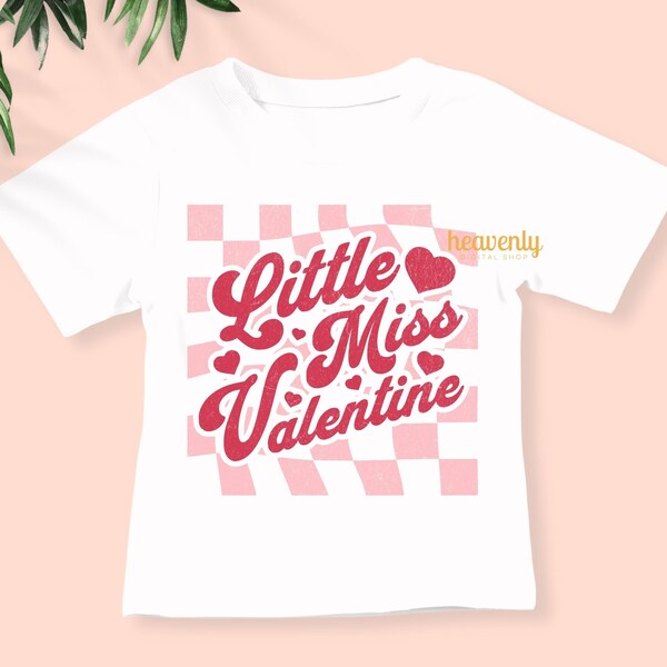 Little Miss Retro Girl Valentine SVG Toddler PNG Sublimation Design, Kids Valentine's Day Shirt SVG Cut Files for Cricut,Heart Checkered Svg