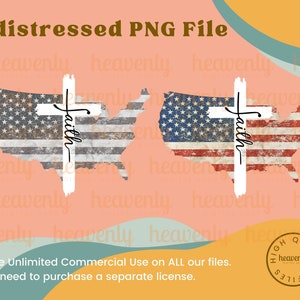 May include: Two distressed digital images of the American flag with a white cross and the word "Faith" written vertically on the cross. The images are in PNG format.