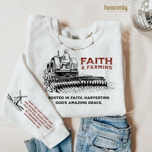 Agriculteur PNG Christian PNG Sublimation Design vintage Foi et agriculture, prière et pâturage Ag Shirt Graphique de la ferme Soutenez votre agriculteur local PNG