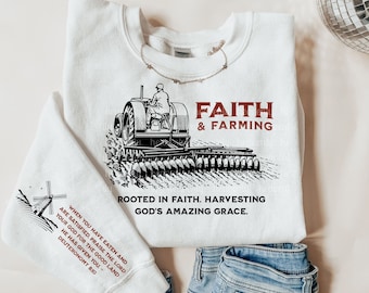Agriculteur PNG Christian PNG Sublimation Design vintage Foi et agriculture, prière et pâturage Ag Shirt Graphique de la ferme Soutenez votre agriculteur local PNG