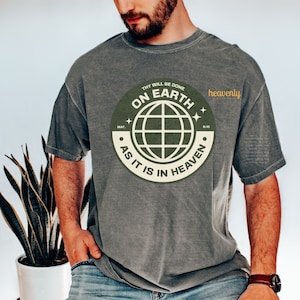 Christian Mens Shirt Svg Jesus PNG Sublimation Design, On Earth As It Is In Heaven, Religious Faith Bible Verse Tshirt Cut File, Earth Day