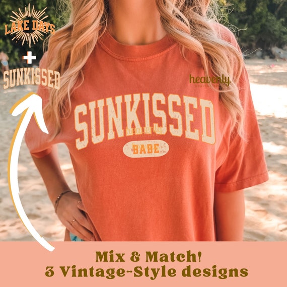 Vintage Sunkissed PNG Varsity Sublimation Design Retro Summer PNG Lake Days Beach Life Shirt Digital Downloads Sun Rays Grunge Collegiate