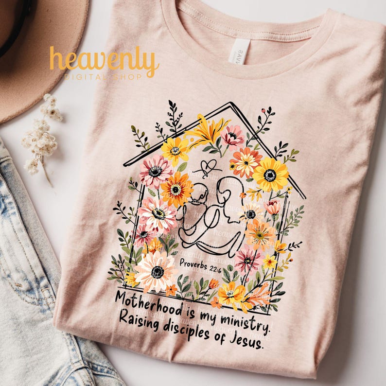 Moderskap är min tjänst PNG, blommig kristen mamma sublimeringsdesign, tro PNG digital nedladdning hemundervisning mamma PNG, nyblivna mamma skjorta Clipart bild 3