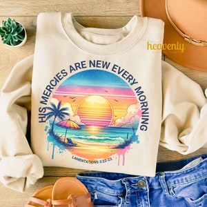 Sus misericordias son nuevas cada mañana PNG Diseños cristianos de sublimación Jesús PNG Camiseta de fe Pascua religiosa PNG Dios es bueno Descarga digital