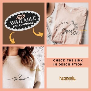Puede incluir: Un dise&ntilde;o digital con el texto "Amazing Grace" y un dise&ntilde;o floral. El dise&ntilde;o se muestra en una camiseta rosa y una sudadera blanca con el texto "mama" y un coraz&oacute;n. El texto "Heavenly Digital Shop" tambi&eacute;n se incluye en la imagen.