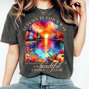 L'autunno è il modo in cui Dio ci mostra quanto può essere bello il cambiamento, sublimazione PNG dell'autunno cristiano, DTF vintage retrò Gesù colorato e luminoso PNG