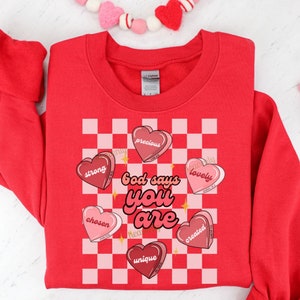God Says You Are Valentine PNG Jesus Sublimation Design, Christian Valentine Png, Bible Verse Shirt Religious Retro Checkered Candy Hearts