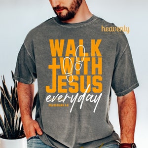 Christliches Herren Hemd PNG Jesus Sublimation Vintage Spaziergang mit Jesus Alltag T-Shirt Design Religiöses Ostern PNG Glaube basiert Vatertag PNG