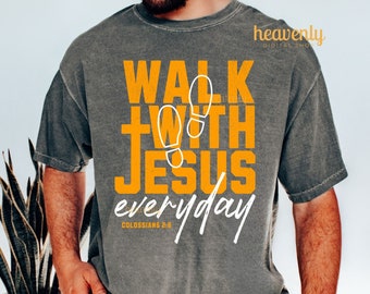 Christian Mens Shirt PNG Jesus Sublimation Vintage Walk With Jesus Everyday Tshirt Design Religious Easter PNG Faith Based Fathers Day PNG