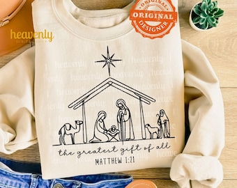 Greatest Gift Of All SVG Jesus Nativity Png Christian Christmas Png Sublimation Design, Manger PNG, A Thrill of Hope Png Advent DTF Download