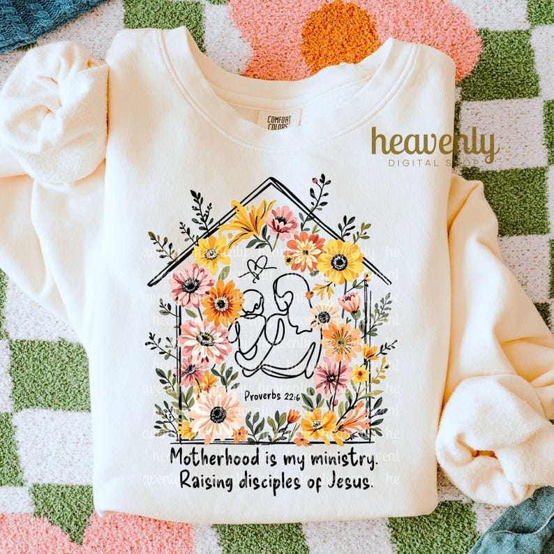 Moderskap är min tjänst PNG, blommig kristen mamma sublimeringsdesign, tro PNG digital nedladdning hemundervisning mamma PNG, nyblivna mamma skjorta Clipart bild 1