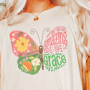 Amazing Grace PNG Christian Sublimation Design Faith png, Bible Verse png, Trendy Aesthetic png, Jesus Shirt File, butterfly wildflowers png