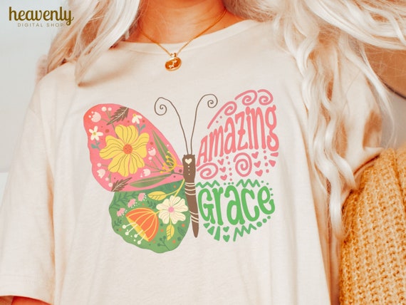 Amazing Grace PNG Christian Sublimation Design Faith png, Bible Verse png, Trendy Aesthetic png, Jesus Shirt File, butterfly wildflowers png