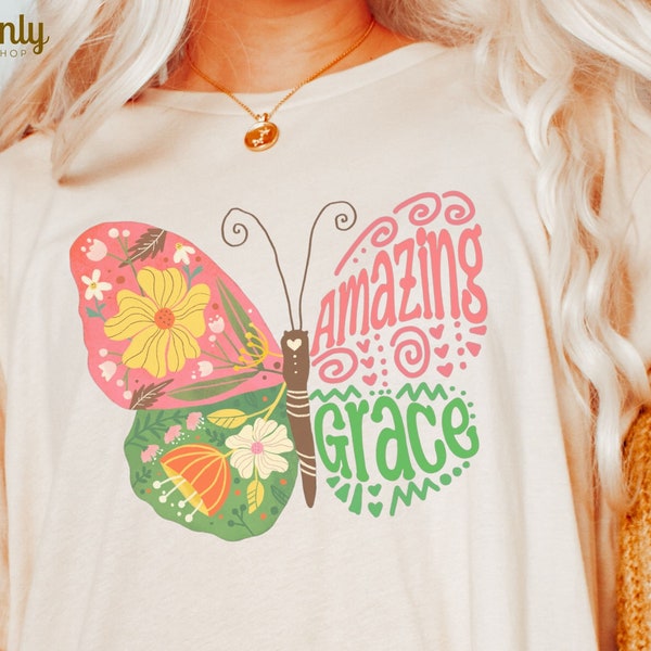 Amazing Grace PNG Christian Sublimation Design Faith png, Bible Verse png, Trendy Aesthetic png, Jesus Shirt File, butterfly wildflowers png