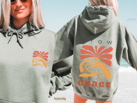 Front and Back SVG Retro Aesthetic PNG Christian Sublimation Designs Grow in Grace PNG Boho Floral Png Retro Christian Shirts Png Faithbased