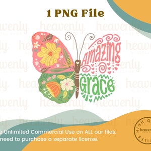 Puede incluir: Una descarga digital de un gr&aacute;fico de mariposa floral con el texto "Amazing Grace" en un esquema de colores rosa, verde y blanco. El gr&aacute;fico es perfecto para usar en manualidades, scrapbooking y otros proyectos creativos.