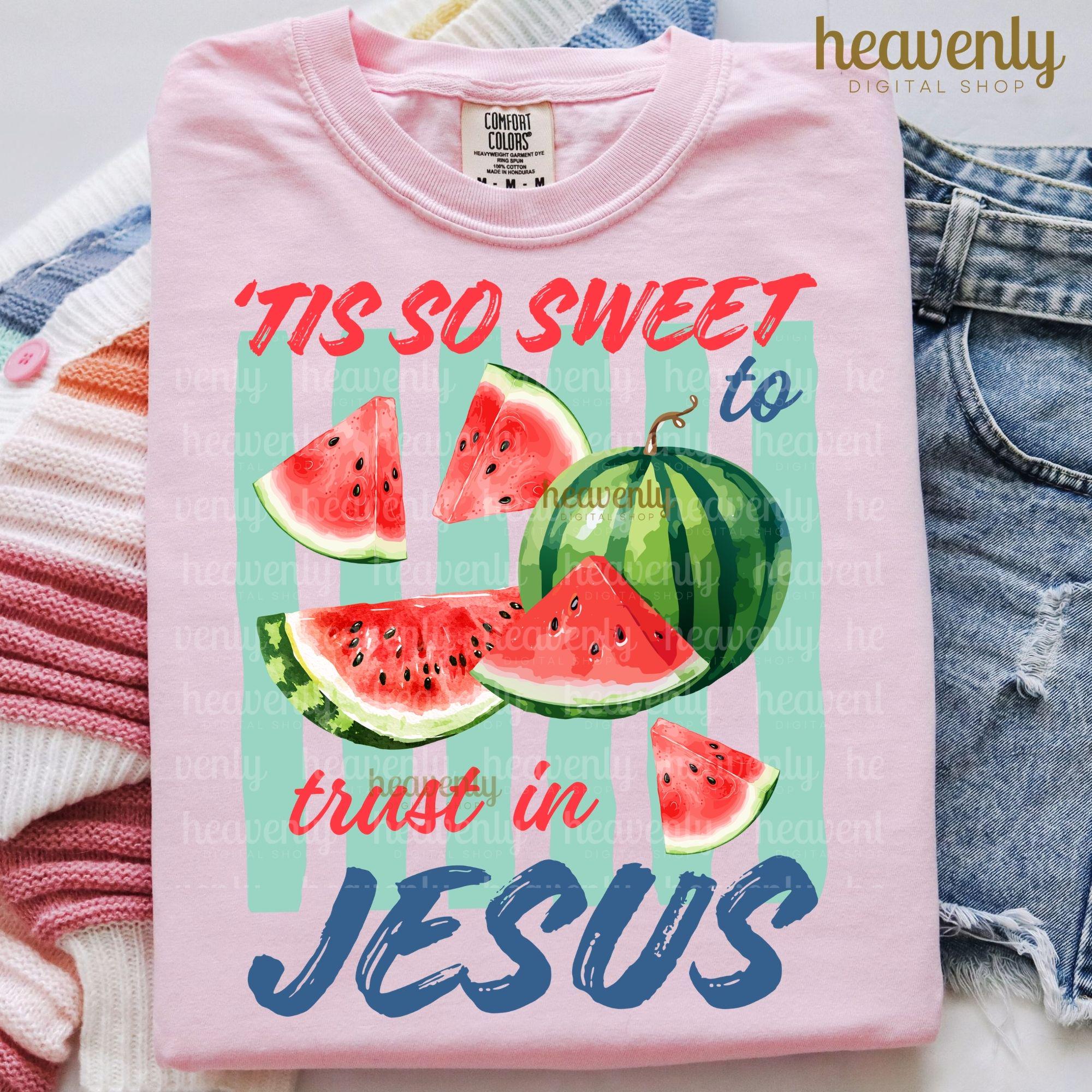 Watermelon Scripture Tis so Sweet to Trust in Jesus PNG, Stripes Christian PNG, Trendy Lines ...