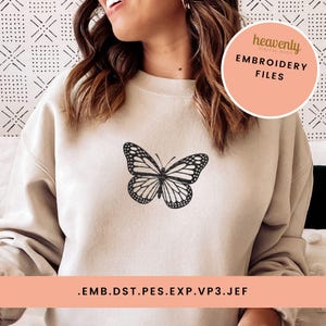 蝶の刺繍デザイン、蝶の刺繍パターン、女性用スウェットシャツ用刺繍機デジタルファイル Dst Emb Pes Jef Exp Vp3