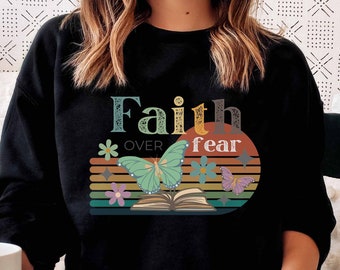 Christian Y2K Png Faith over fear PNG sublimation design Retro Png Rainbow Butterfly PNG Religious Png Christian Shirt Design Bible verse