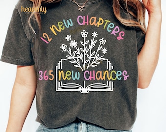 Neujahr 2025 PNG, 12 neue Kapitel, 365 neue Chancen SVG, Frohes Neues Jahr Shirt, Hallo 2025, Sublimationsdesign, Buchliebhaber PNG, DTF Digitaler Download