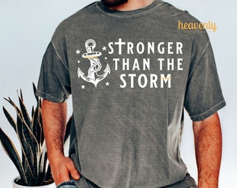 Christian SVG Mens Shirt PNG Jesus Sublimation Stronger Than The Storm SVG Faith Tshirt Boys Design Religious Cross Training Bible Verse Png