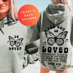 Front and Back Christian SVG Retro Butterfly PNG Faith Sublimation Designs For God So Loved John 3 16 Jesus PNG Boho Aesthetic Y2K Digital