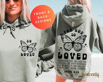 Front and Back Christian SVG Retro Butterfly PNG Faith Sublimation Designs For God So Loved John 3 16 Jesus PNG Boho Aesthetic Y2K Digital