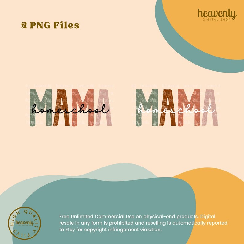 Puede incluir: Dos dise&ntilde;os digitales con el texto "Mama homeschool" en una fuente en capas y colorida con un efecto texturizado. El texto est&aacute; en tonos de verde, marr&oacute;n, naranja y rosa.