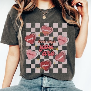 God Says You Are Valentine PNG Jesus Sublimation Design, Christian Valentine Png, Bible Verse Shirt Religious Retro Checkered Candy Hearts