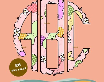 Easter PNG Scalloped Monogram Trio Sublimation PNG Bundle Instant Digital Download Alphabet A To Z, DIY Initials Monogram Three Letters Png