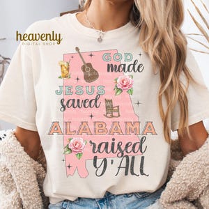 Alabama PNG vintage PNG sublimation Design Dieu a fait Jésus sauvé AL État élevé, verset religieux de la Bible téléchargement Png Dtf