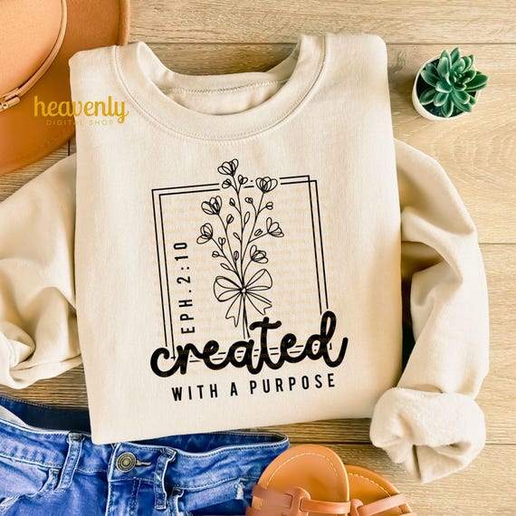 Floral Christian Svg, Jesus Png Sublimation Design, Faith Shirt Svg Cut File, Boho Wild Flowers Svg, Created With A Purpose Svg Download