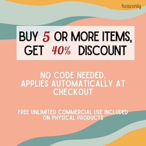May include: A promotional graphic with text on a peach background. The text reads "BUY 5 OR MORE ITEMS, GET 40% DISCOUNT" in bold black and red font. Additional text states "NO CODE NEEDED. APPLIES AUTOMATICALLY AT CHECKOUT".