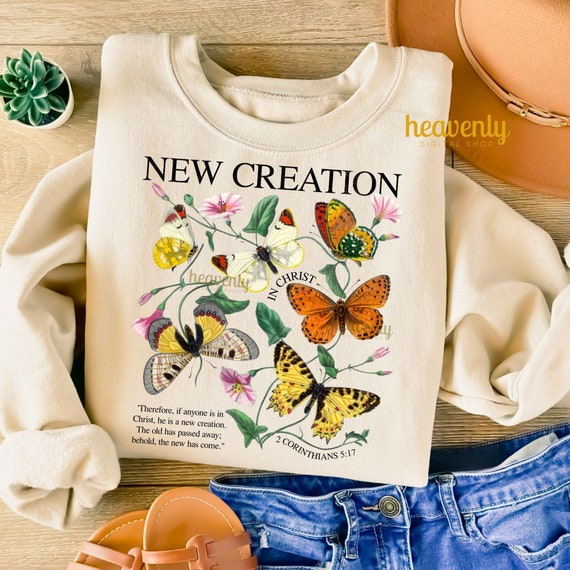 Vintage Christian Fall PNG Butterfly Sublimation Design, New Creation PNG Autumn Farm Fresh Png Butterflies Retro Faith Jesus Shirt DTF File
