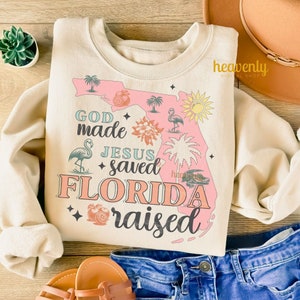 Florida PNG Vintage Christian PNG Sublimationsentwurf Gott Gemacht Jesus gerettet Florida Angehobenes Hemd PNG Religiöser Bibel Vers Sunshine State Png