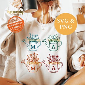 Mama Boho Floral arrosoir SVG, jardinage maman Clipart PNG, téléchargement numérique minimaliste vintage, Cottagecore PNG Plant Lover Svg coupe fichier