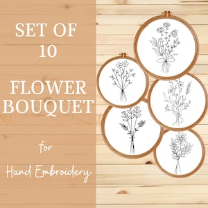 Blumenstrauß Bundle für Handstickerei, sofortiger Download PDF Muster, Handstickerei Designs für DIY-Projekte