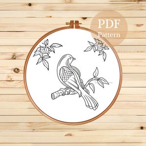 Bird Embroidery Pattern, Instant Download Hand Embroidery PDF Pattern, Floral Embroidery Pattern | Embroidery Template