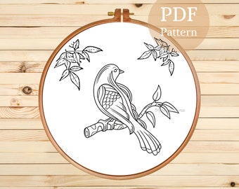 Bird & Floral Hand Embroidery Pattern: DIY Template (PDF Pattern)