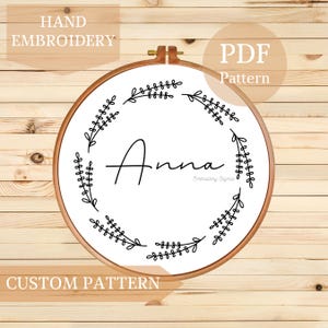 Personalized Floral Wreath Hand Embroidery Pattern PDF - Custom Embroidery Design, DIY Hand Embroidery Template, Name Embroidery Design