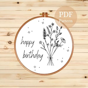 Happy Birthday Embroidery Pattern | Celebrate with Floral Elegance in a Handcrafted Creation