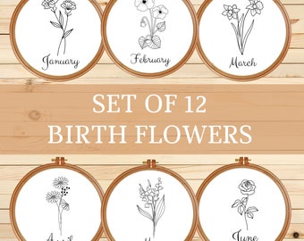 Birth Flowers Embroidery Design Bundle: DIY Template (PDF Pattern)