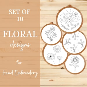 Floral Embroidery Bundle, 6 Different Hoop Sizes PDF Pattern, Hand Embroidery Pattern, Embroidery Pattern Bundle, Instant Download